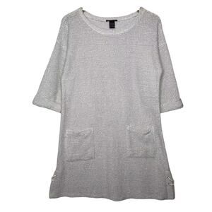 Robert Lewis Size Medium Ivory Chunky Knit Swim Cover Dress Beach Lace Up Sides